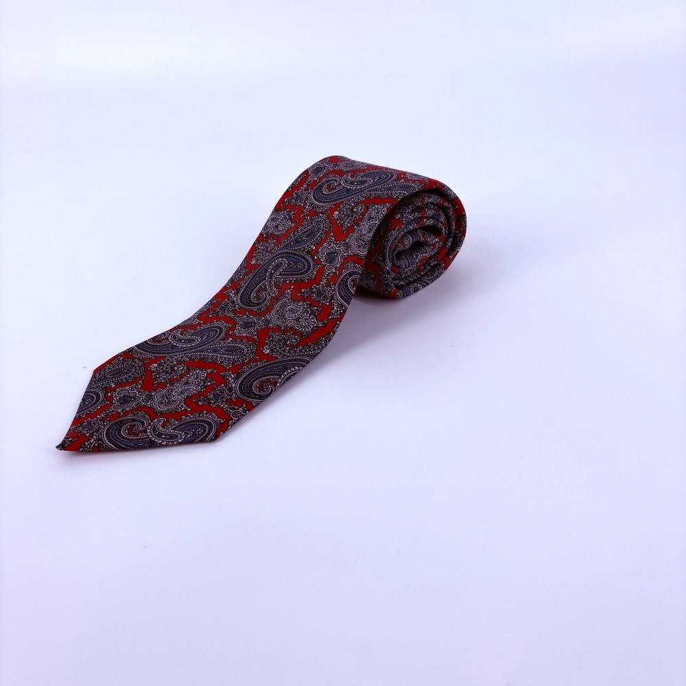 Vtg Ferrell Reed Nordstrom Mns Red Paisley Silk Tie Hand Printed Eng Handmade